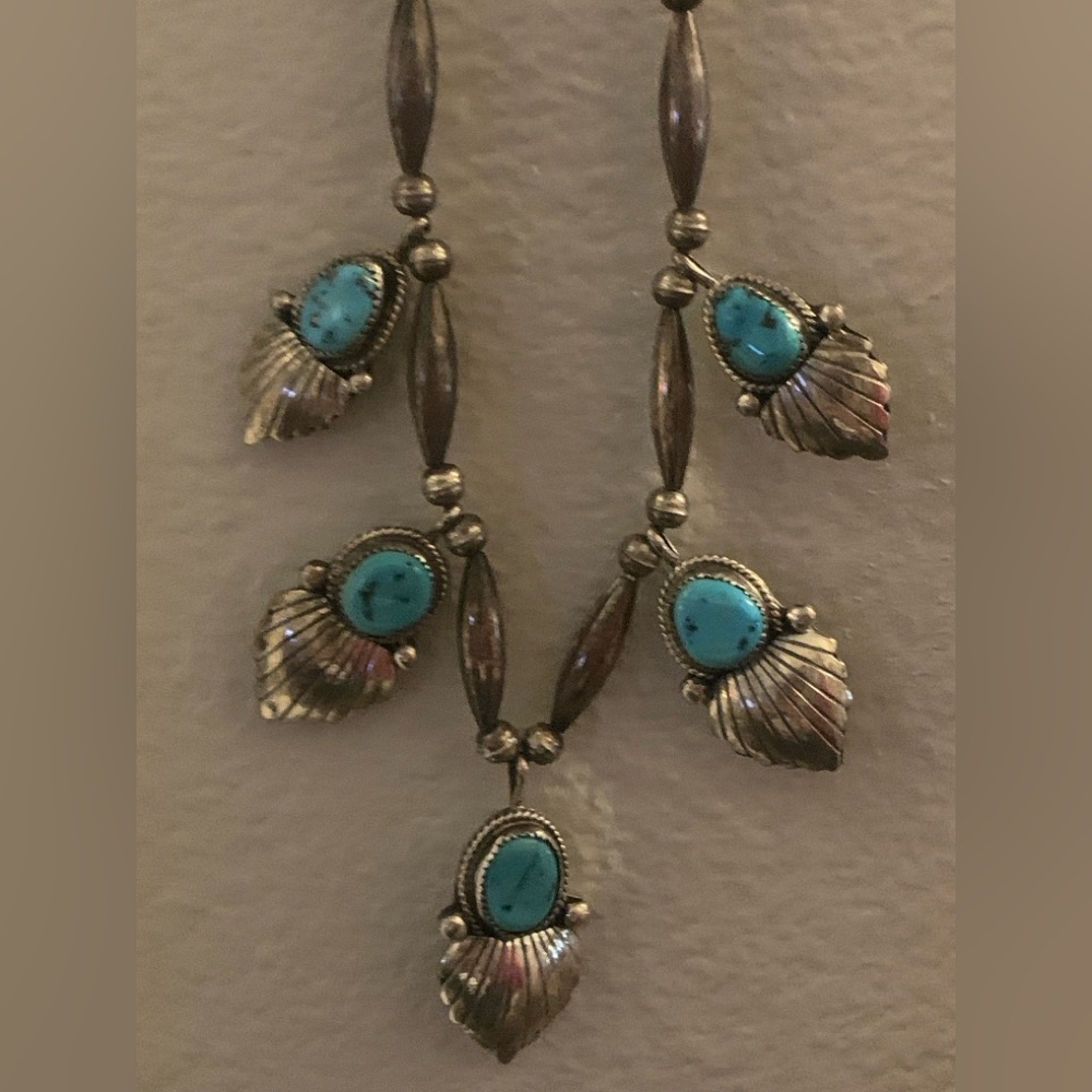 Old Pawn Traditional Squash Blossom Necklace Signed MP  54.46 grams